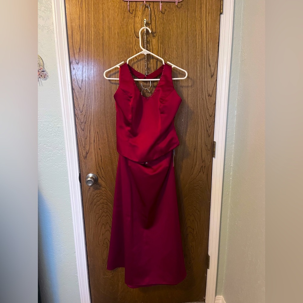 Mori Lee Vintage Red two piece dress halter top with beading